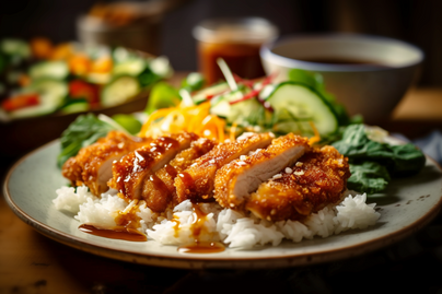 Pork Katsu Tender Loin Fillet  with Salad and Rice